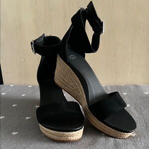 UGG Black and Tan Wedge Sandals